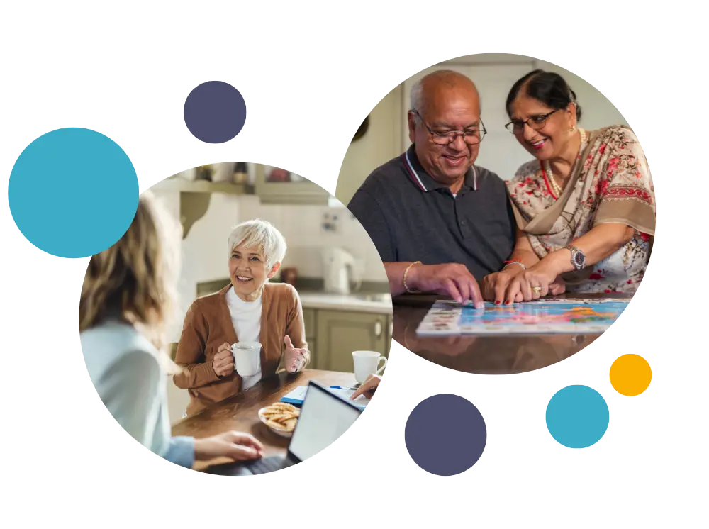 Writing a will with solicitor in home, grandparents completing jigsaw 