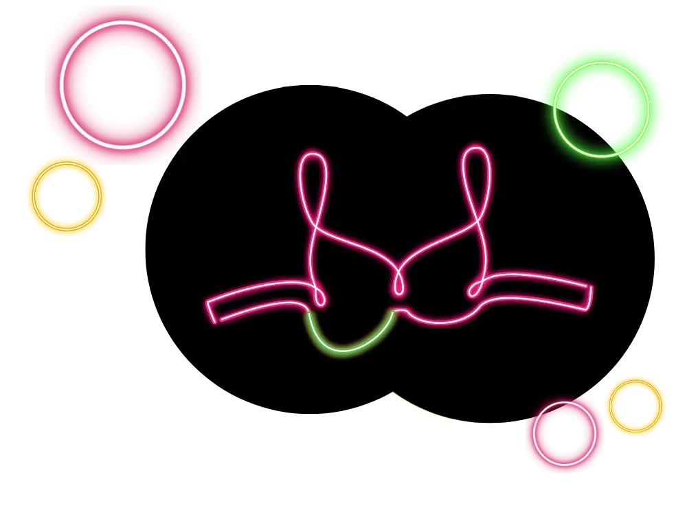 Campaign imagery of a bra in neon lights 